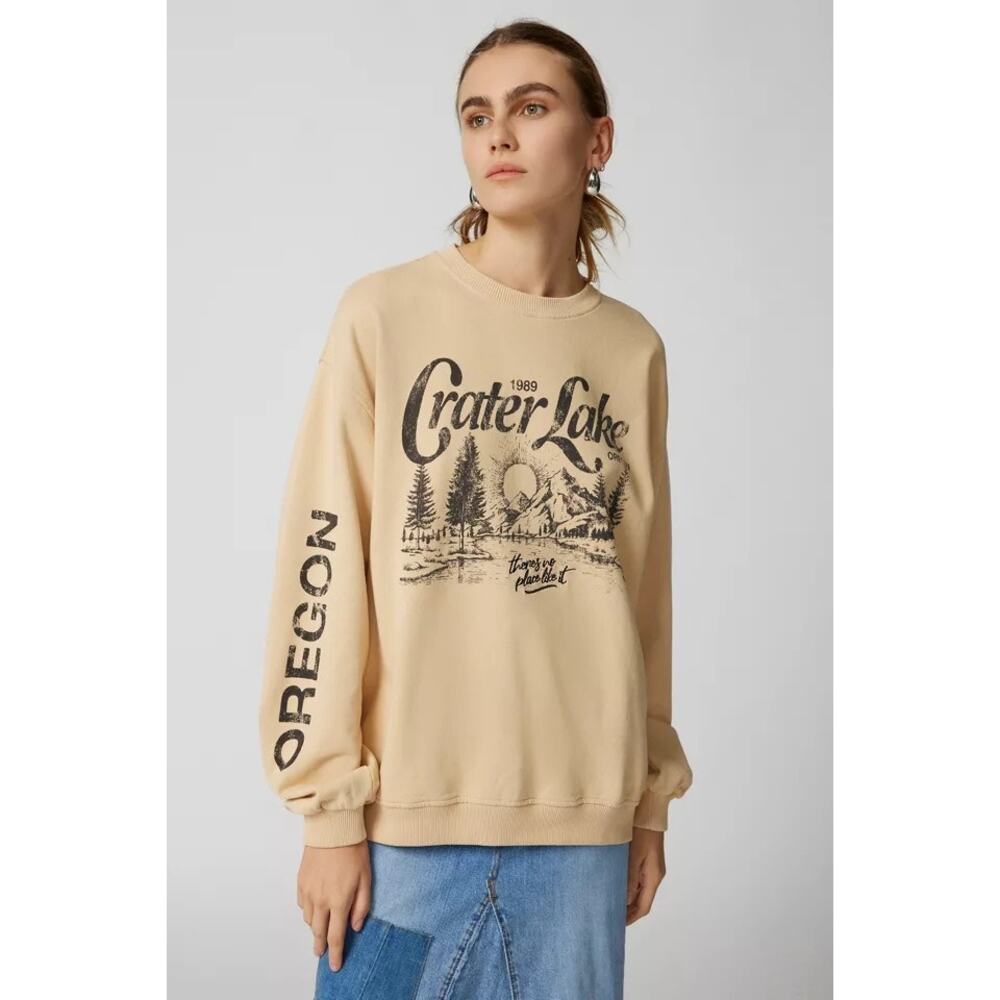 Urban Outfitters Crater Lake Overdyed Crew Neck Sweatshirt Small Yellow Oregon - Picture 8 of 15